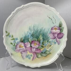 Vintage Handpainted P.K. Silesia Floral Iris Plate, Signed by‎ Daisy Polaski